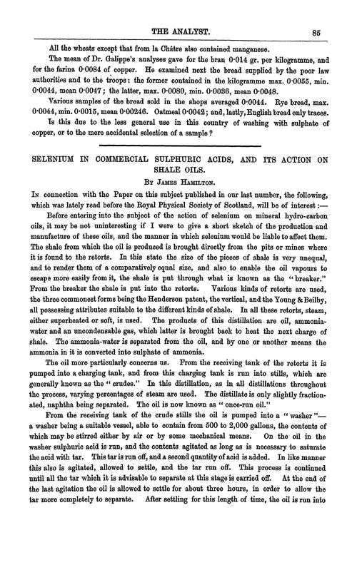 Selenium in commercial sulphuric acids, and its action on shale oils
