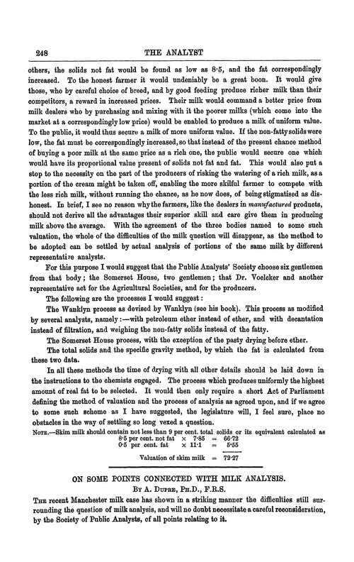 On some points connected with milk analysis
