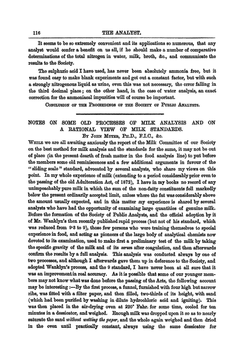Notes on some old processes of milk analysis and on a rational view of milk standards