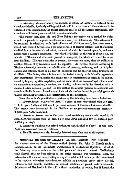 Monthly record of analytical researches into drugs