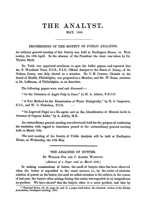 Proceedings of the Society of Public Analysts