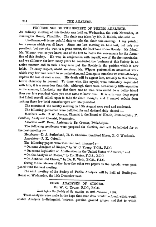 Some analyses of ginger