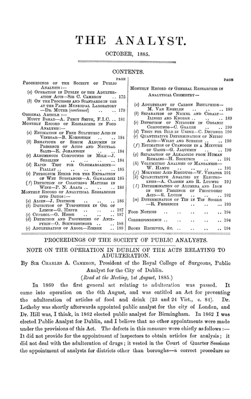 Note on the operation in Dublin of the acts relating to adulteration