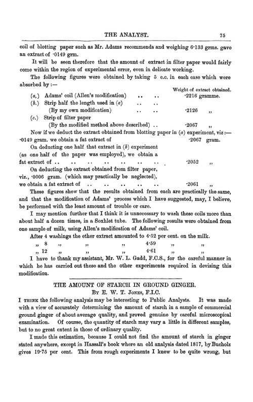 The amount of starch in ground ginger