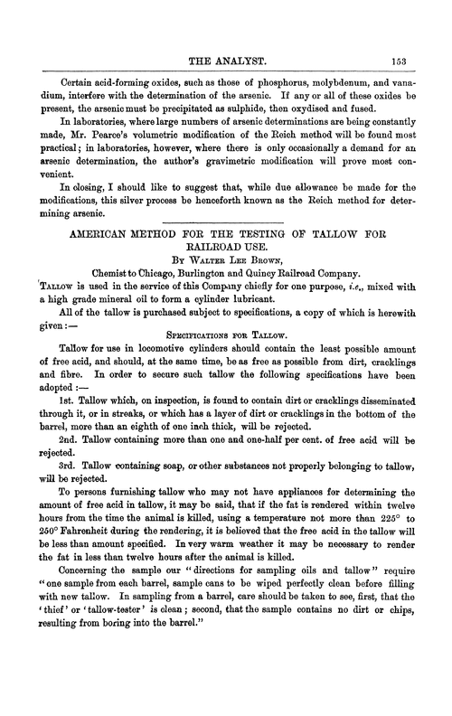 American method for the testing of tallow for railroad use