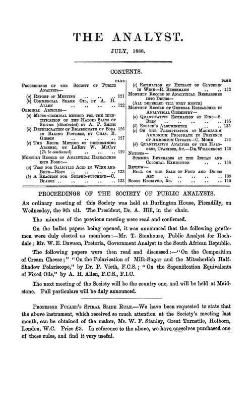 Proceedings of the Society of Public Analysts