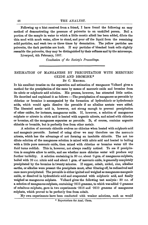 Estimation of manganese by precipitation with mercuric oxide and bromine