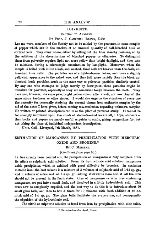 Estimation of manganese by precipitation with mercuric oxide and bromine