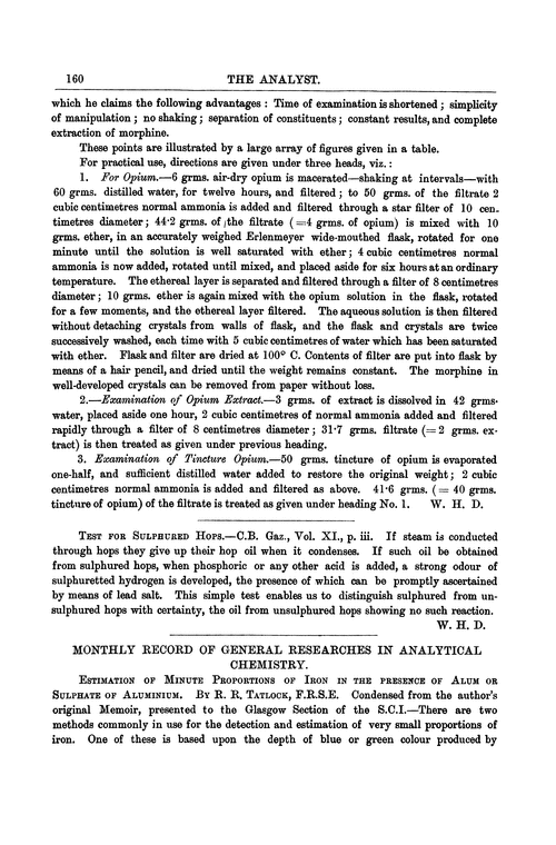 Monthly record of general researches in analytical chemistry