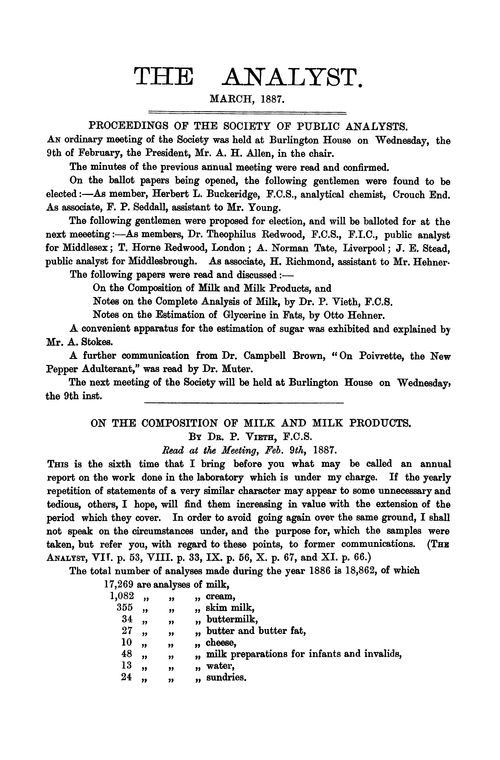 Proceedings of the Society of Public Analysts