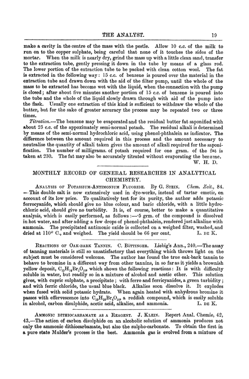 Monthly record of general researches in Analytical Chemistry