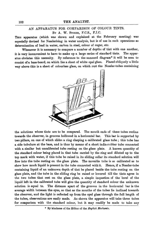 An apparatus for comparison of colour tints