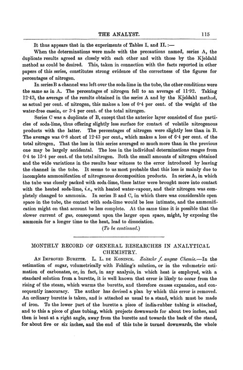 Monthly record of general researches in Analytical Chemistry