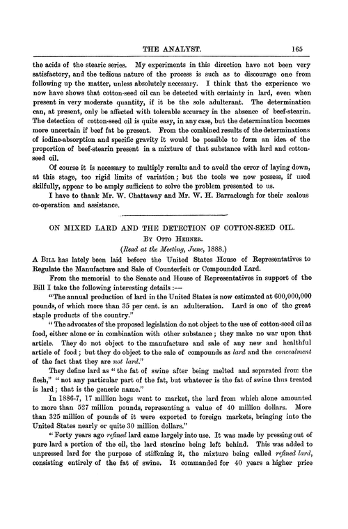 On mixed lard and the detection of cotton-seed oil