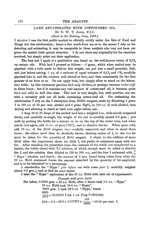 Lard adulterated with cotton-seed oil