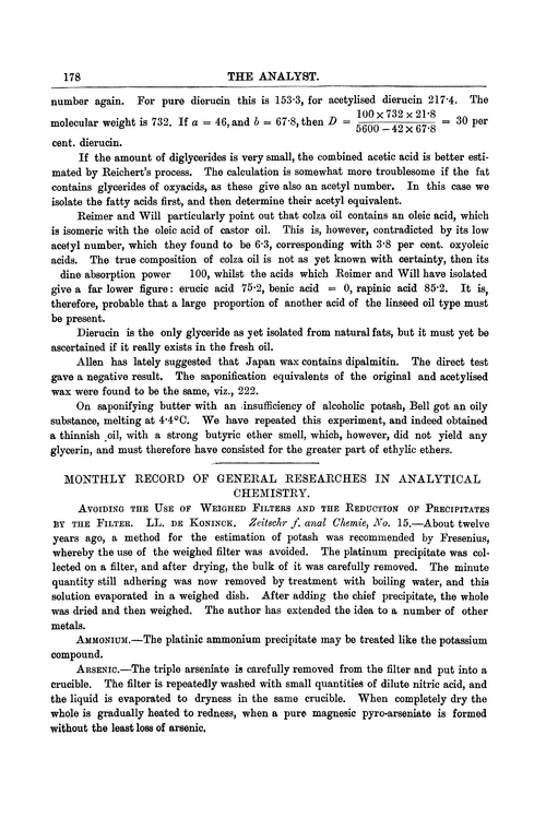 Monthly record of general researches in Analytical Chemistry