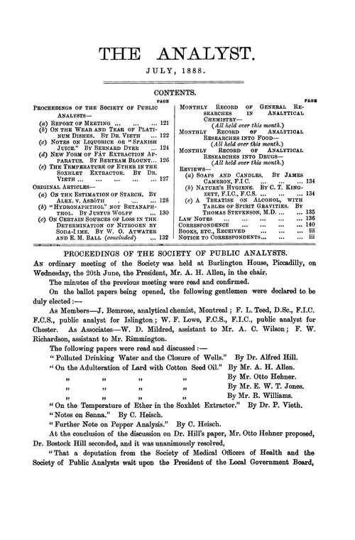 Proceedings of the Society of Public Analysts