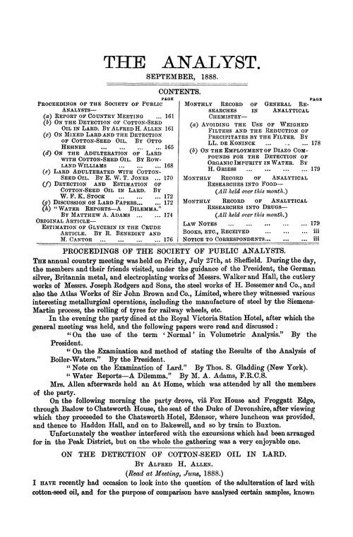 On the detection of cotton-seed oil in lard