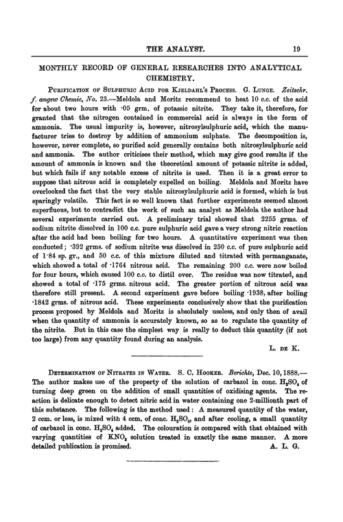 Monthly record of general researches into Analytical Chemistry