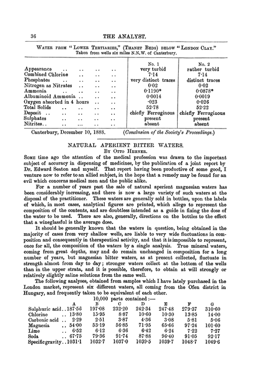 Natural aperient bitter waters