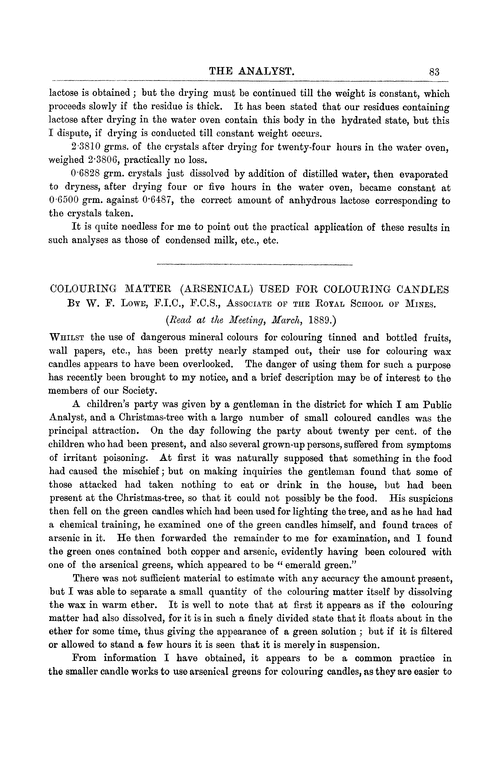 Colouring matter (arsenical) used for colouring candles