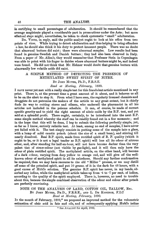 Note on the analysis of lard, cotton oil, tallow, etc.