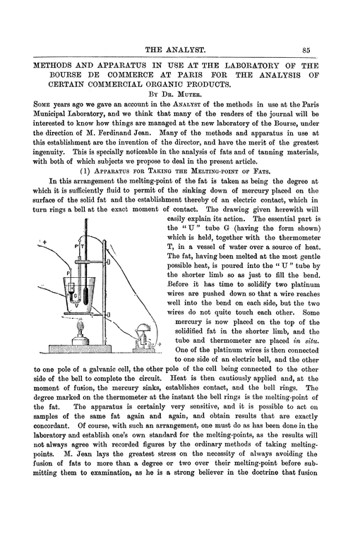 Methods and apparatus in use at the laboratory of the Bourse de Commerce at Paris for the analysis of certain commercial organic products