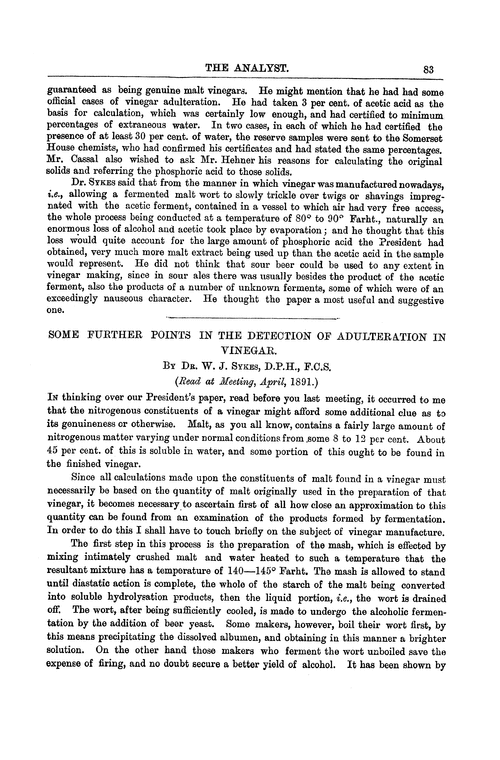 Some further points in the detection of adulteration in vinegar