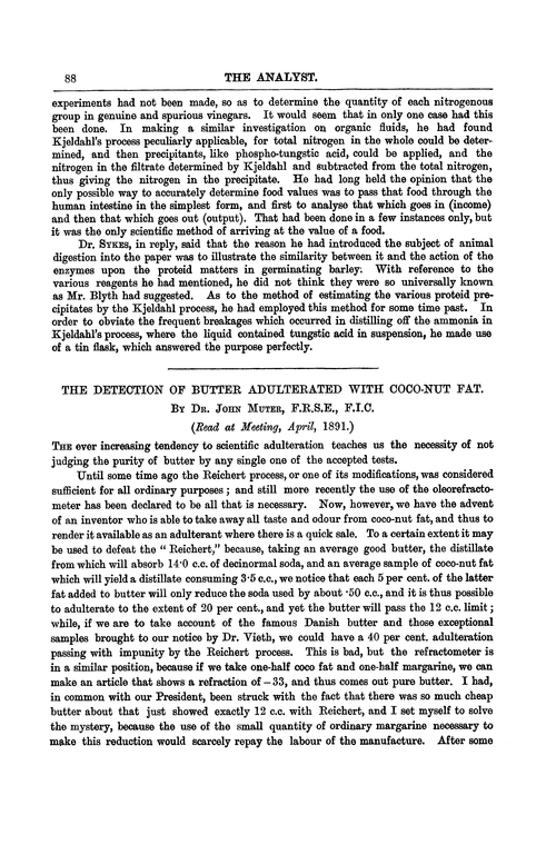 The detection of butter adulterated with coco-nut fat