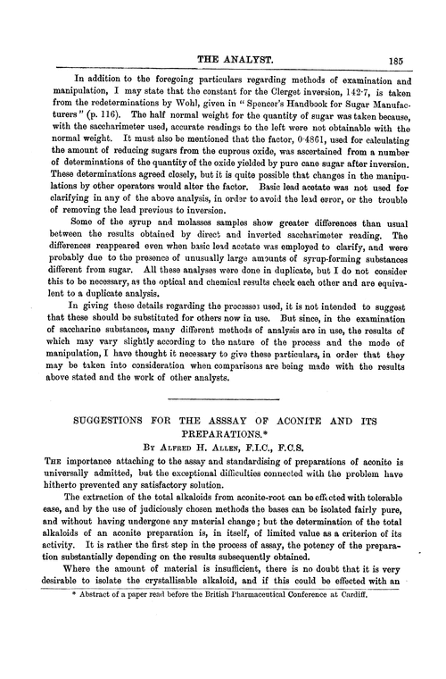 Suggestions for the asssay of aconite and its preparations