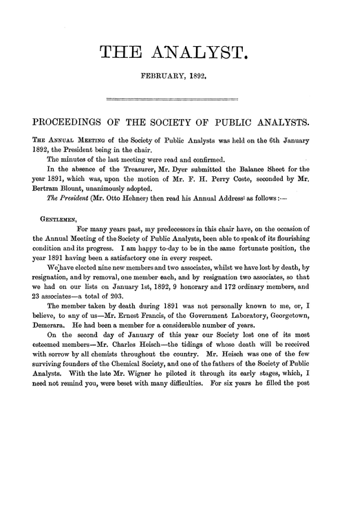 Proceedings of the Society of Public Analysts