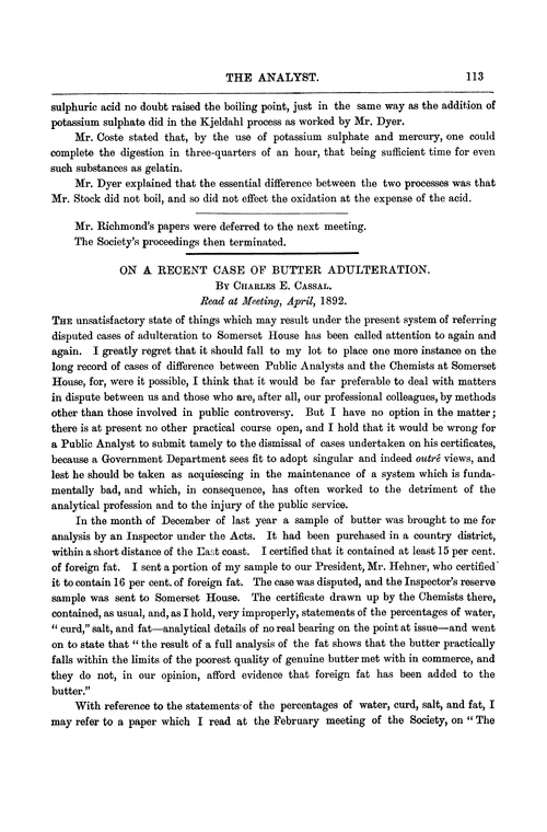 On a recent case of butter adulteration