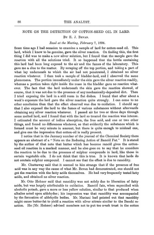 Note on the detection of cotton-seed oil in lard