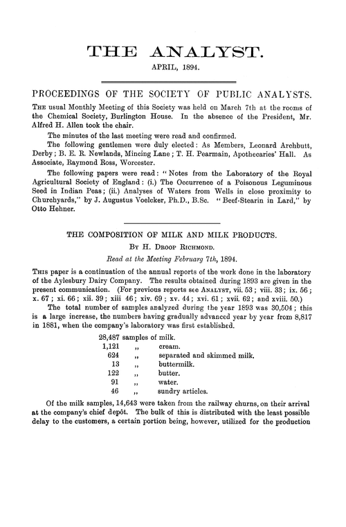 Proceedings of the Society of Public Analysts