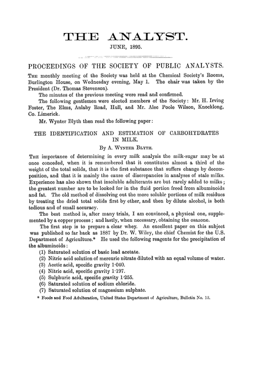 The identification and estimation of carbohydrates in milk