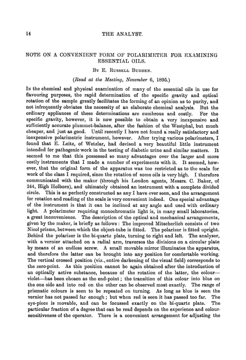 Note on a convenient form of polarimeter for examining essential oils