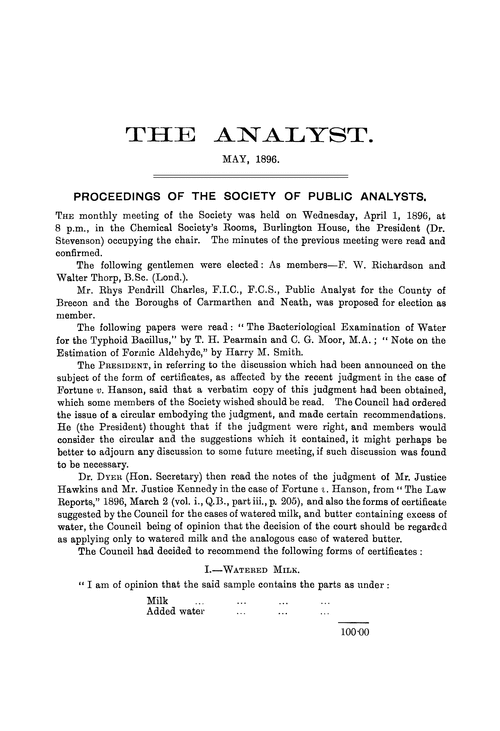 Proceedings of the Society of Public Analysts