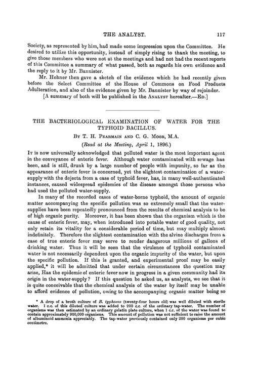 The bacteriological examination of water for the typhoid bacillus