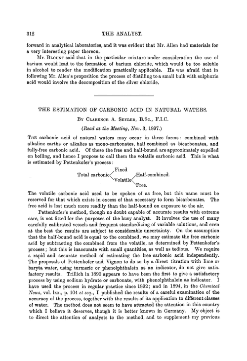 The estimation of carbonic acid in natural waters