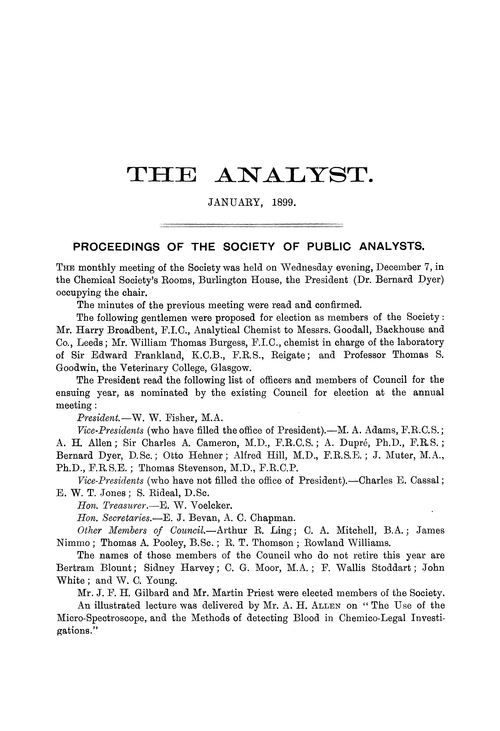 Proceedings of the Society of Public Analysts