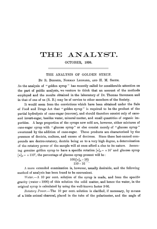 The analysis of golden syrup