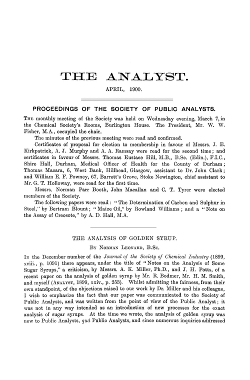 The analysis of golden syrup