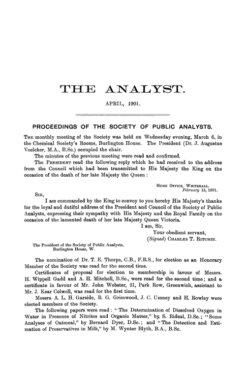 Proceedings of the Society of Public Analysts