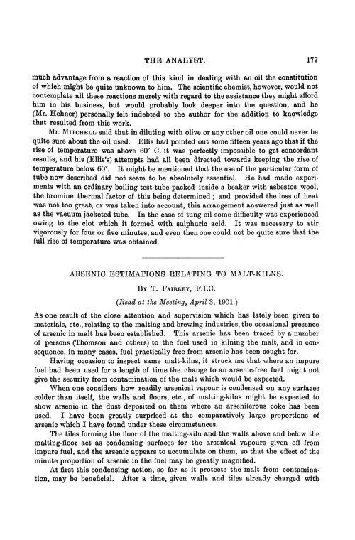 Arsenic estimations relating to malt-kilns