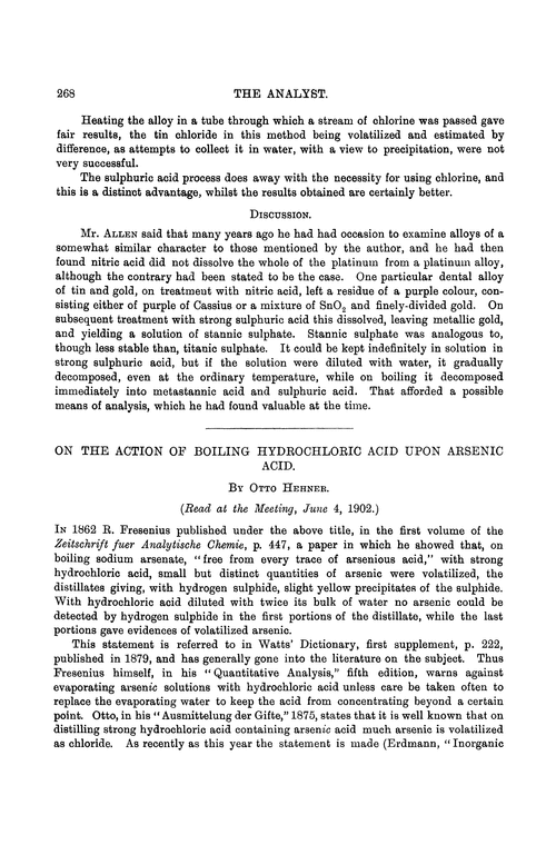 On the action of boiling hydrochloric acid upon arsenic acid