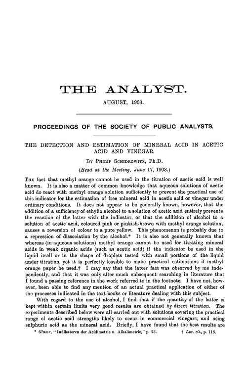 The detection and estimation of mineral acid in acetic acid and vinegar