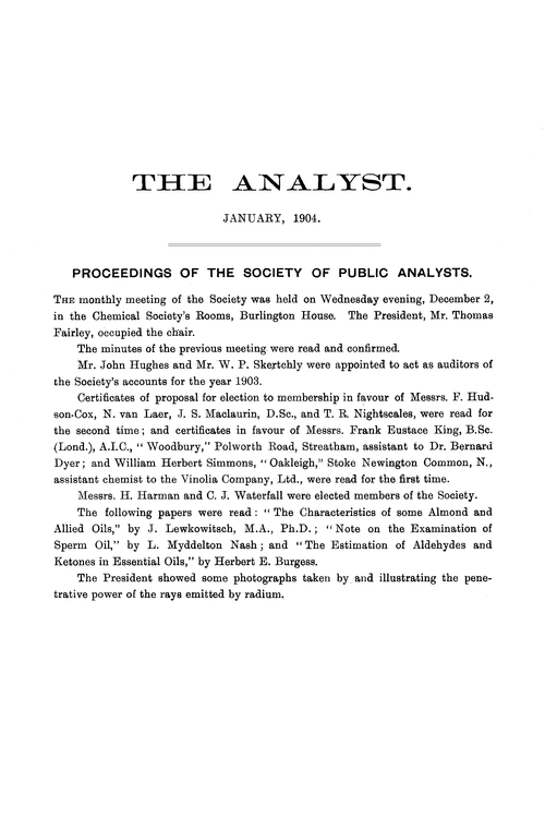 Proceedings of the Society of Public Analysts