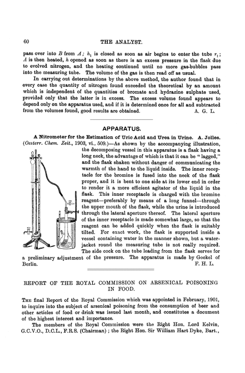 Report of the Royal Commission on arsenical poisoning in food