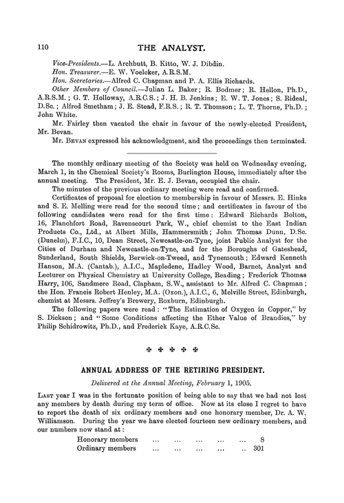 Annual address of the Retiring President