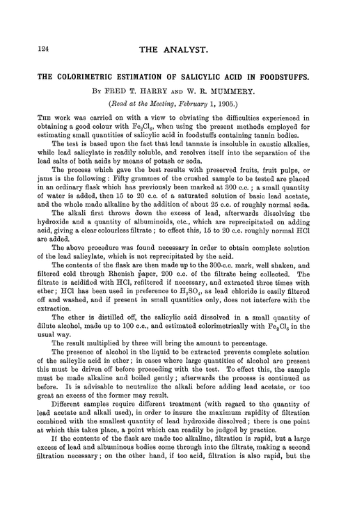 The colorimetric estimation of salicylic acid in foodstuffs